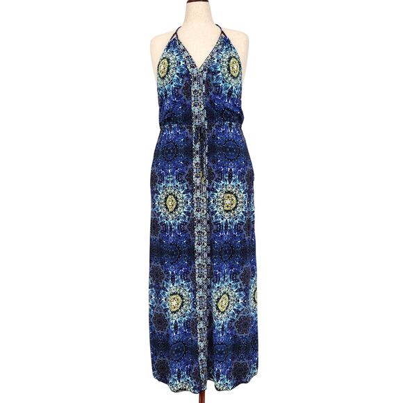 Red Carter Women Blue Mandala Printed Halter Swimwear Cover-Up Maxi Dress Size L - Picture 2 of 10